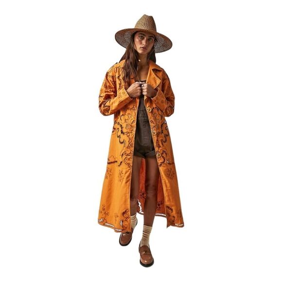 Free People‎ Linen Eyelet Susanna Duster in XS-Runs Large NWOT - Picture 2 of 16